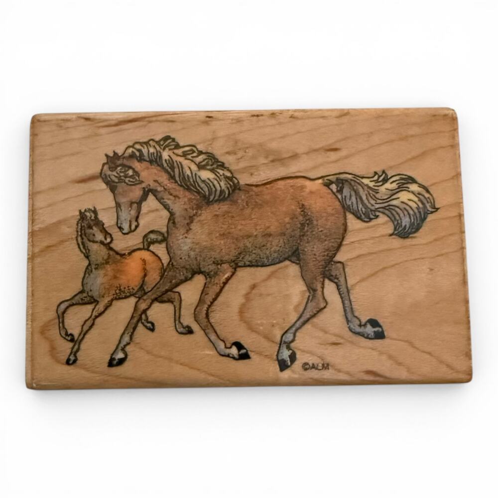 All Night Media Mare & Colt Running Horses 182F Rubber Stamp
